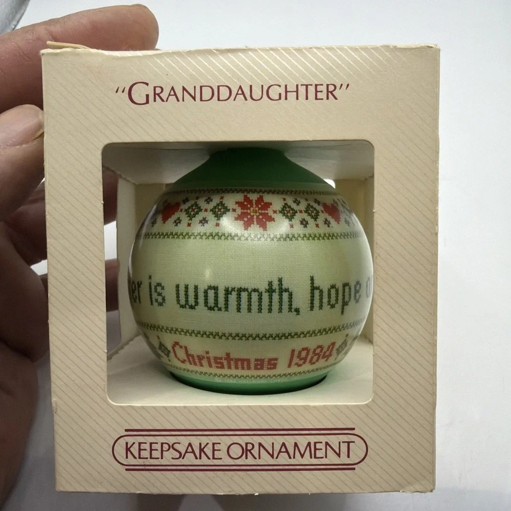 Hallmark Granddaughter Keepsake Glass Ornament 1984 Cross Stitch QX243-1 IOB‎